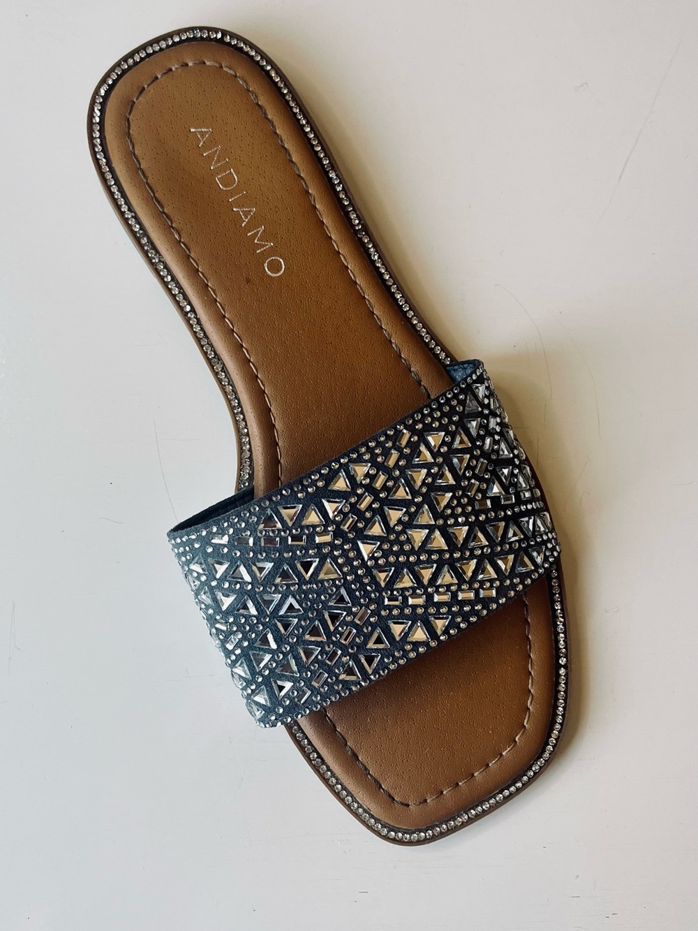 Andiamo Mirror Triangle Rhinestone Embellished Slide Sandals Women's 6.5W- GUC - Picture 2 of 6